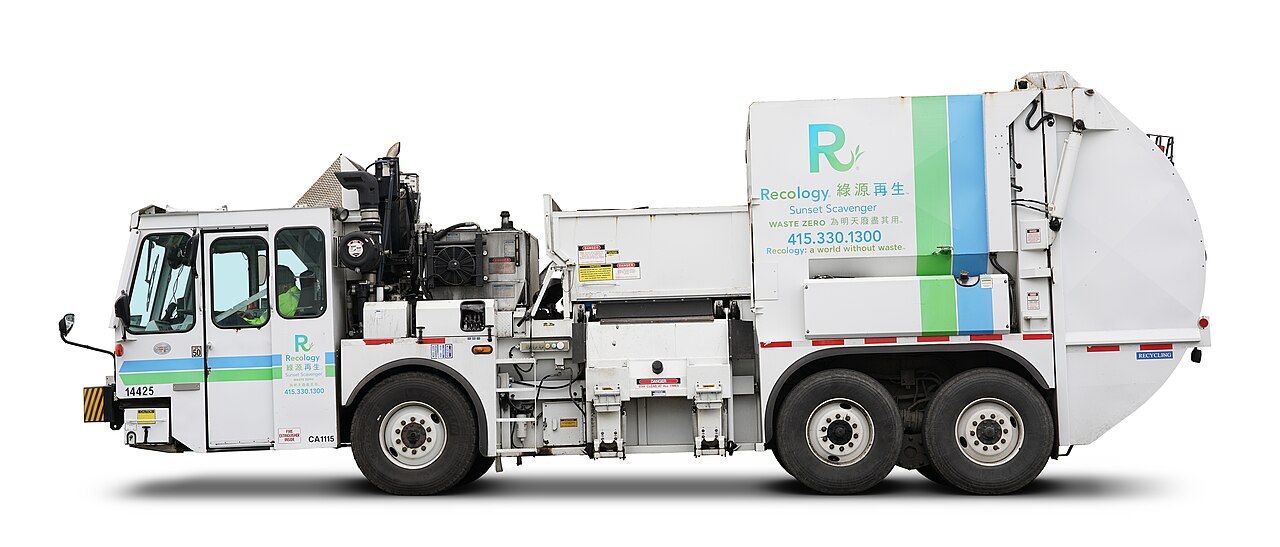 Garbage collection truck on a residential street