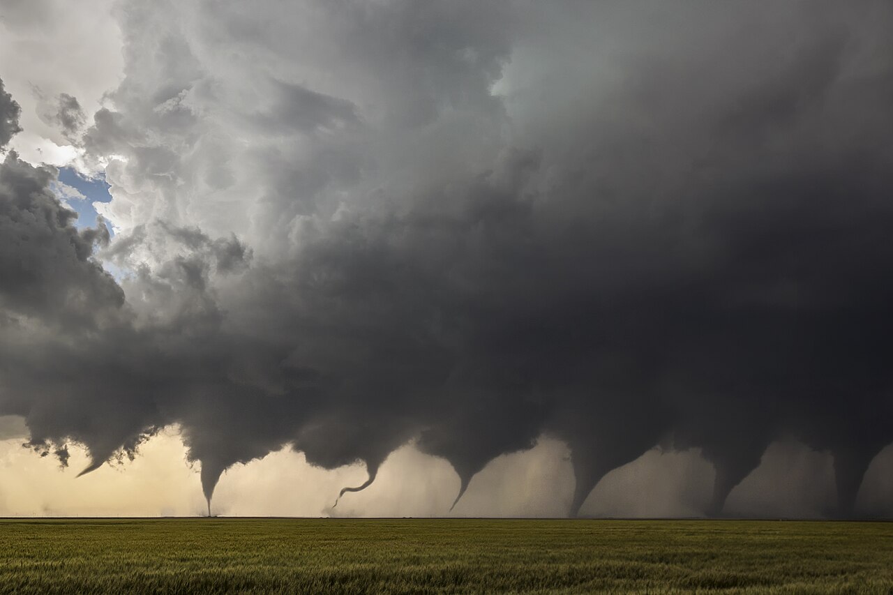 Composite photo of a tornado forming on the Kansas plains